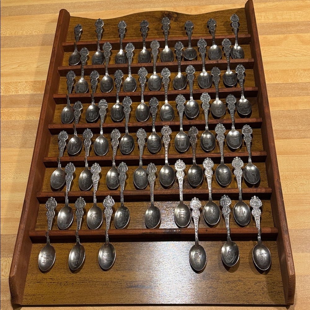 Wooden Spoon Display Rack with Silver Spoons